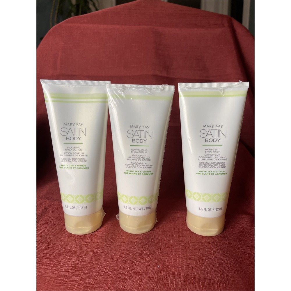 MaryK Satin Body White Tea & Citrus‎ ~Shea Scrub+ Wash+Lotion Set